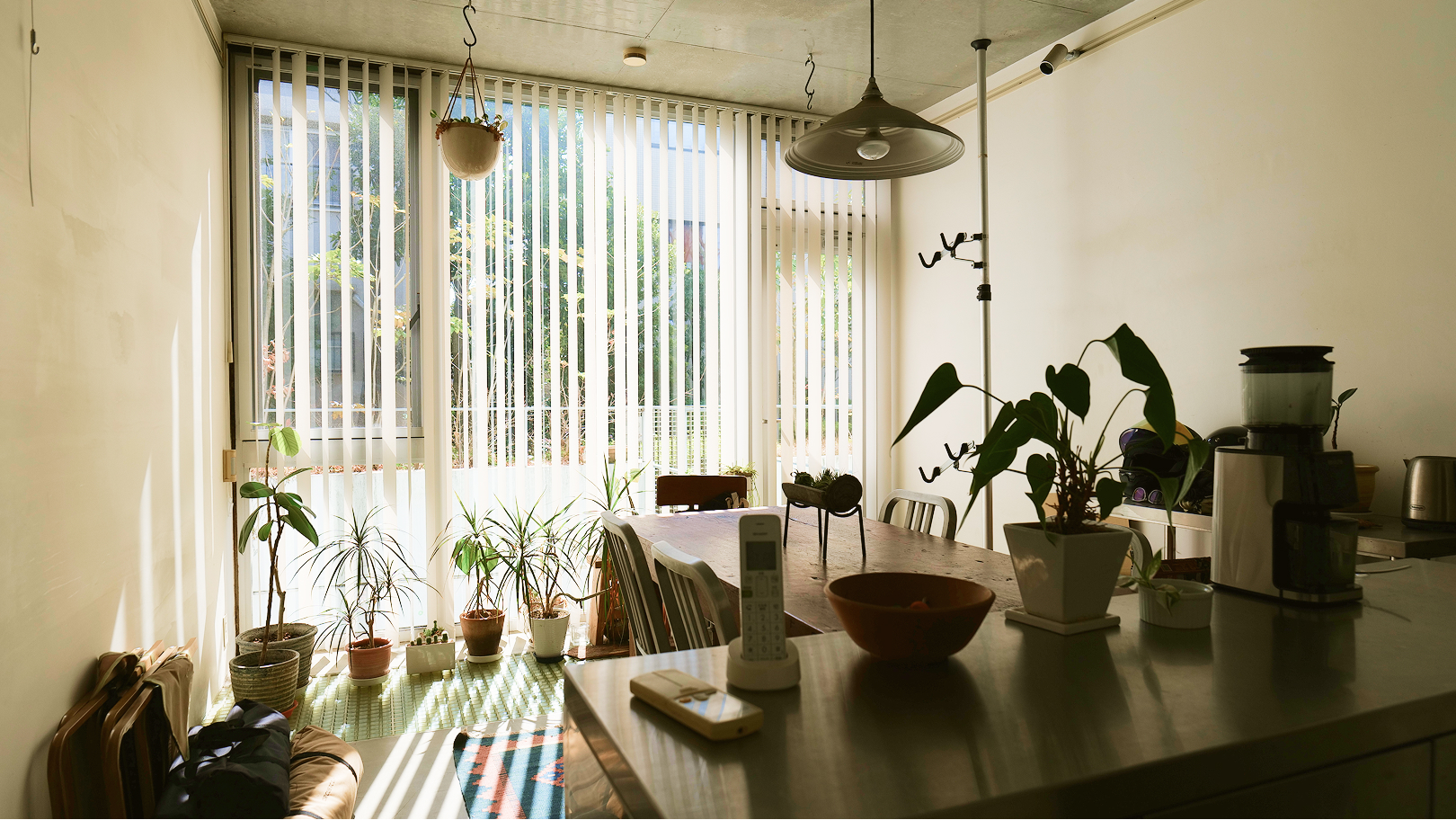 1階ダイニングスペース。南向き大開口から明るい光が室内に差し込みます。（2026年3月撮影）